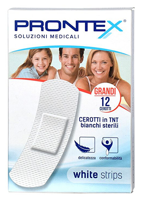 CEROTTO PRONTEX WHITE STRIPS IN TESSUTO NON TESSUTO BIANCO STERILE SCATOLA 12 CEROTTI GRANDI - Farmacia Nuova Dr.ssa Gabriella Catellani