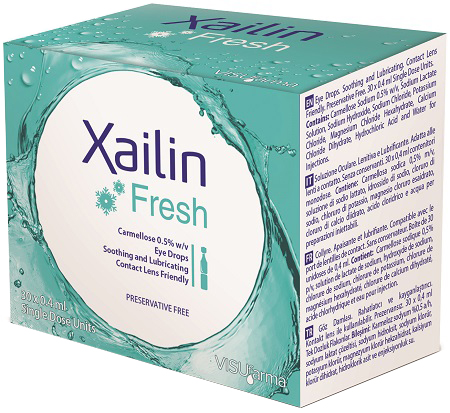 XAILIN FRESH GOCCE OCULARI CARBOSSIMETILCELLULOSA 0,5% 30 FLACONCINI MONODOSE 0,4 ML - Farmacia Nuova Dr.ssa Gabriella Catellani