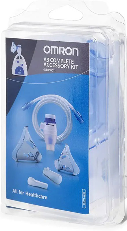 OMRON A3 COMPLETE KIT RICAMBIO AMPOLLA REGOLABILE + TUBO + MASCHERINA PEDIATRICA + MASCHERINA ADULTI + FORCELLE NASALI + BOCCAGLIO - Farmacia Nuova Dr.ssa Gabriella Catellani
