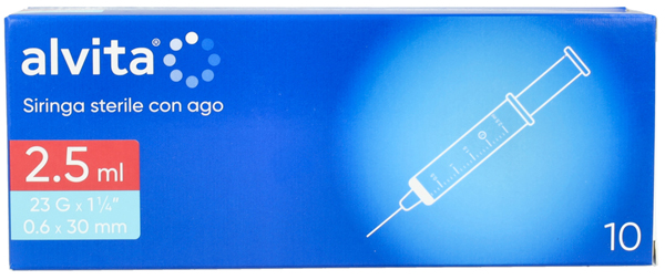SIRINGA PER INFUSIONE E IRRIGAZIONE ALVITA 2,5 ML CON AGO 23 GAUGE 1 1/4 0,6X30MM 10 PEZZI - Farmacia Nuova Dr.ssa Gabriella Catellani