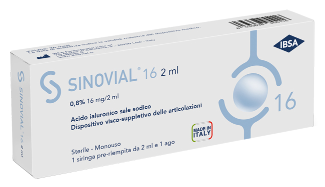 SIRINGA INTRA-ARTICOLARE SINOVIAL 16 ACIDO IALURONICO SALE SODICO 0,8% 16MG/2ML 2ML + AGO 21 GAUGE - Farmacia Nuova Dr.ssa Gabriella Catellani