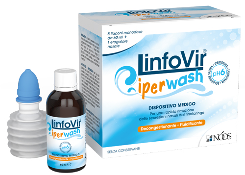 LINFOVIR IPERWASH SOLUZIONE SALINA IPERTONICA TAMPONATA 8 FLACONI DA 60 ML + 1 EROGATORE NASALE - Farmacia Nuova Dr.ssa Gabriella Catellani
