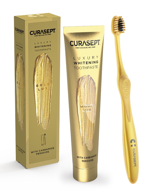 CURASEPT GOLD LUXURY WHITENING DENTIFRICIO 75 ML + SPAZZOLINO - Farmacia Nuova Dr.ssa Gabriella Catellani