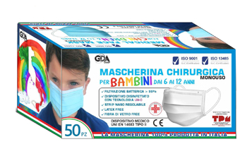 MASCHERINA CHIRURGICA GDA PER BAMBINI 6/12 ANNI TIPO II TNT MONOUSO 1 BUSTA DA 10 PEZZI - Farmacia Nuova Dr.ssa Gabriella Catellani