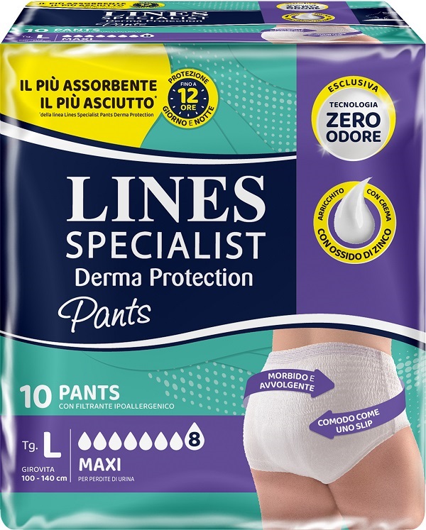 PANNOLONE PER INCONTINENZA LINES SPECIALIST DERMA PANTS MAXI L 10 PEZZI - Farmacia Nuova Dr.ssa Gabriella Catellani