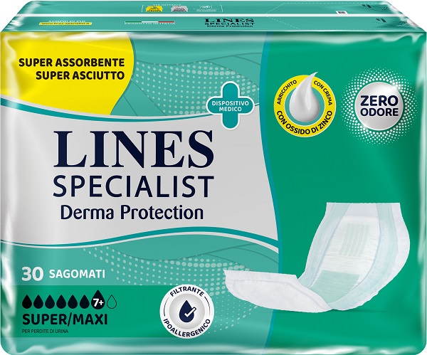 PANNOLONE PER INCONTINENZA LINES SPECIALIST DERMA SAGOMATO SUPER+ 30 PEZZI - Farmacia Nuova Dr.ssa Gabriella Catellani